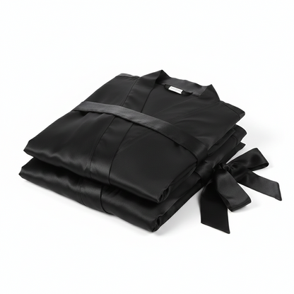 Elegant Silk Couple Gown / Robe Set – Wrap Style With Waist Belt (2 Pcs) | DC-C008 Black