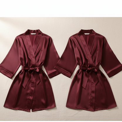 Elegant Silk Couple Gown / Robe Set – Wrap Style With Waist Belt (2 Pcs) | DC-C008 Black