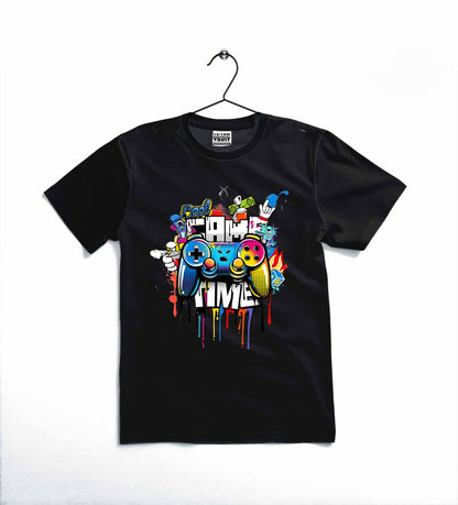 Game Time Printed Kids T Shirt Stylish Casual Comfortable Daily Wear For Boys And Girls 4-5 Year/Black